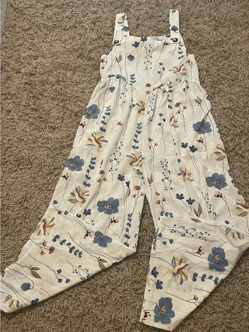 White Floral Wide Leg Jumper with Blue & Cream Blooms